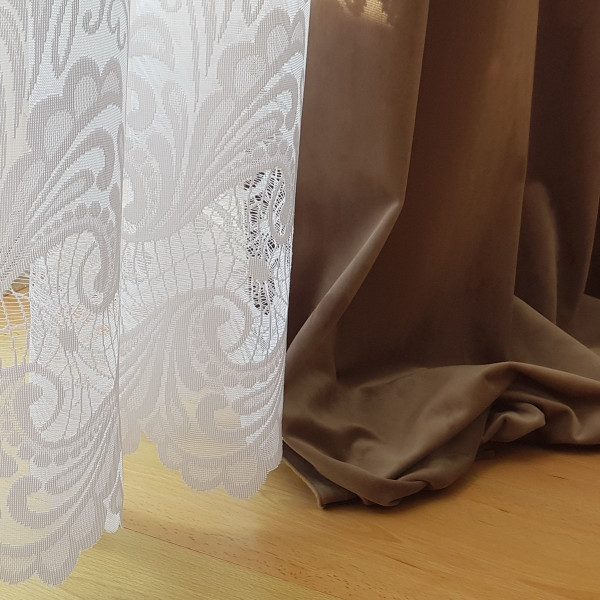 MAG 328 Zasłona gotowa na taśmie kol. oliwkowy beż szer. 140x240 cm